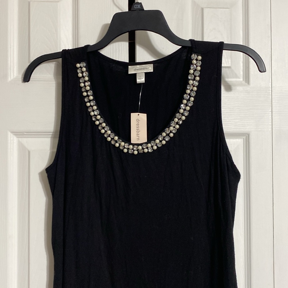 Pretty NWT Dress barn black knit jeweled neck top shirt blouse size LARGE - Picture 2 of 11